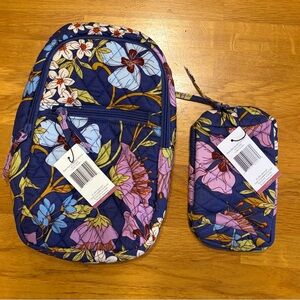 NWT Vera Bradley Floral Quilted Backpack and Pouch Set